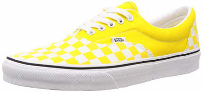 Picture of Vans Unisex Era Skate Shoes, Classic Low-Top Lace-up Style in Durable Double-Stitched Canvas and Original Waffle Outsole (13.5 Women/12 Men, Checker Vibrant Yellow/True White) - Size: 13.5 Women/12 Men