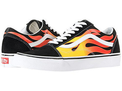 Picture of Vans Men's Old Skool Sneaker, (Flame) Black/Black/True White, Size 11 - Size: 12.5 Women/11 Men