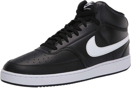 Picture of Nike Men's Court Vision Mid Sneaker, Black/White, 7 Regular US - Size: 7 Regular US