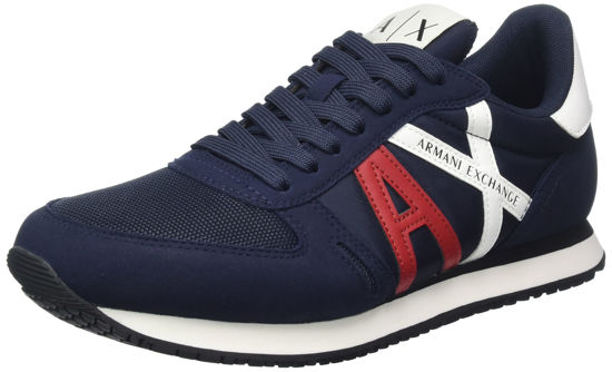 Picture of A|X ARMANI EXCHANGE Men's Leather Logo Low Top Sneaker, Navy+Blue, 8 - Size: 8