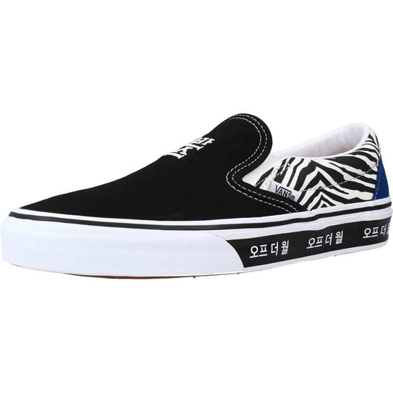 Picture of Vans Classic Slip-On (Korean Typography) Racing Red/True Blue Men's 6.5, Women's 8 Medium - Size: 8 Women/6.5 Men