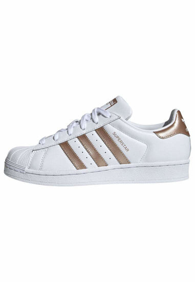 Picture of adidas womens Superstar fashion sneakers, Cloud White Copper Metallic Core Bla, 10.5 US - Size: 10.5