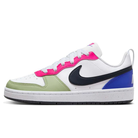 Picture of Nike Court Borough Low Recraft Big Kids' Shoes (DV5456-108, White/Fierce Pink/Light) Size 4 - Size: 4 Big Kid