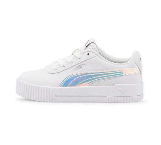 Picture of PUMA Carina Holo Sneakers JR in White/Silver, Size 5 - Size: 5 Big Kid