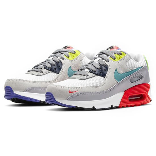 Picture of Nike Youth Air Max 90 LTR GS Leather Trainers (Pearl Grey/Sport Turquiose, Numeric_4_Point_5) - Size: 4.5 Big Kid