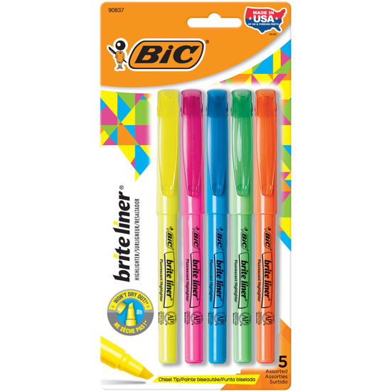 Picture of BIC Brite Liner Highlighters, Chisel Tip, 5-Count Pack of Highlighters Assorted Colors, Ideal Highlighter Set for Organizing and Coloring