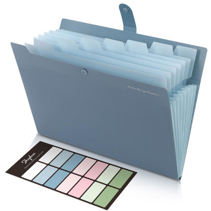 Picture of SKYDUE Expanding File Organizer with 8 Pockets, Accordion File Folders with Labels, Portable Document Paper Bill Receipt Organizer, Home College School Office Supplies, Letter Size, Blue