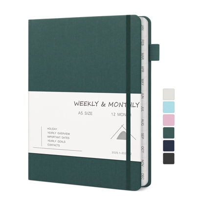 Picture of 2025 Planner, Weekly & Monthly Planner, Linen Hardcover 12-Month Planner (Jan 2025 - Dec 2025), 5.65" x 8.15", Calendar Planner with Monthly Tabs, Inner Pocket, Pen Loop, Bookmark, Gift Box, Green