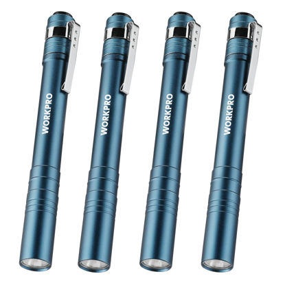 Picture of WORKPRO LED Pen Light, Aluminum Pen Flashlights, Pocket Flashlight with Clip for Inspection, Emergency, Everyday, 2AAA Batteries Included, Blue (4-Pack)