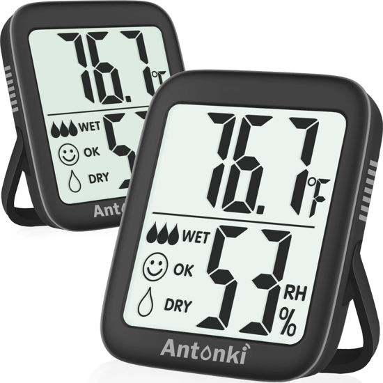 Picture of Antonki 2 Pack Room Thermometer for Home, Indoor Hygrometer Humidity Meter Gauge, Digital Temperature and Humidity Sensor Monitor for House, Terrarium, Incubator, Greenhouse - Battery Included