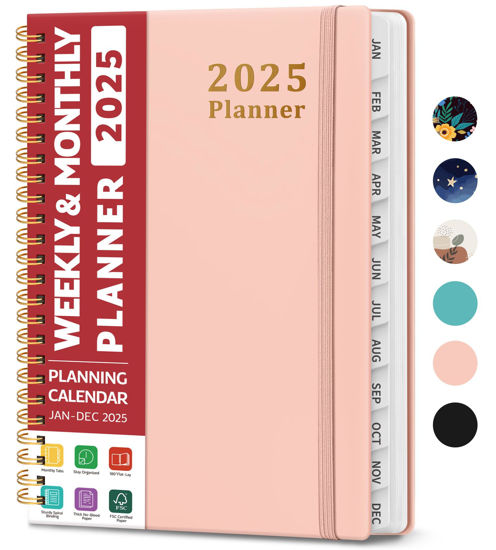 Picture of 2025 Planner - Weekly and Monthly Planner Spiral Bound, January 2025 - December 2025, Hardcover 2025 Calendar Planner Book with Tabs, Inner Pocket, Perfect for Office Home School Supplies - A5 (6.3" x 8.5"), Pink