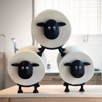 Picture of Sheep Toilet Paper Holder Black Sheep Self Standing Bathroom Set Funny Bathroom Office Decor Perfect Bathroom Accessories Paper Towel Holder for Bathroom Stand Table Counter Floor (3)