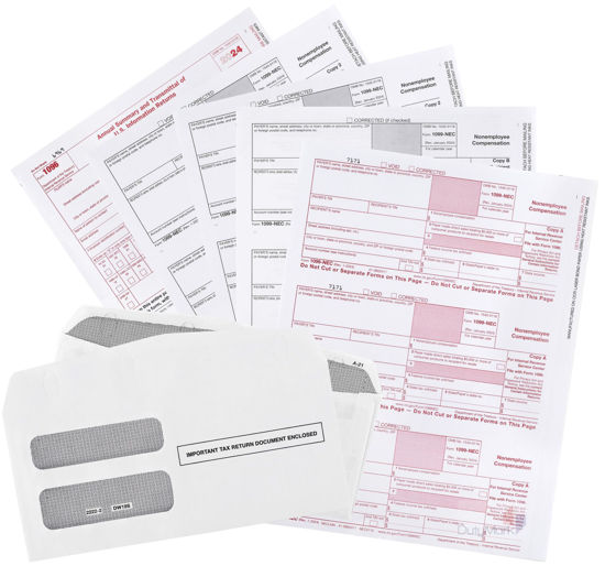 Picture of 1099 NEC Tax Forms 2024 with Envelopes, 4 Part 15 Pack Tax Forms Kit and 15 Self-Seal Envelopes -Great for QuickBooks and Accounting Software, Value Pack for Business - Made in The USA - 15-Pack