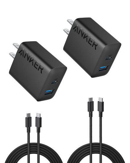 Picture of Anker iPhone 16 Charger, USB C Charger Block, 2-Pack 20W Fast Wall Charger for 16/16 Pro/Pro Max / 15 Series / iPad Pro and More, with 2 Pack 5 ft USB-C Cable