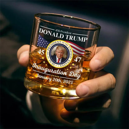 Picture of 45 47 Trump Jan,20th,2025 Inauguration Day Whiskey Glasses - Trump Inauguration Whiskey Bourbon Glass, Classic Glassware, 11Oz Old Fashioned Rocks Whisky Glass, Gift for Dad (2pc)