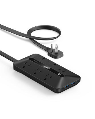 Picture of Anker Flat Plug Power Strip 300J, USB C Power Strip, 10-in-1 Ultra Thin Power Strip with 6 AC, 2 USB A and 2 USB C Ports,5feet Extension Cord, Desk Charging Station,Home Office College Dorm - Black