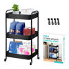 Picture of ZOES HOMEWARE 3 Tier Rolling Cart, Metal Utility Cart with 4 Hooks, Rolling Storage Cart on Wheels, Small Organizer Cart for Nursery, Kitchen, Living Room, Bathroom, Black