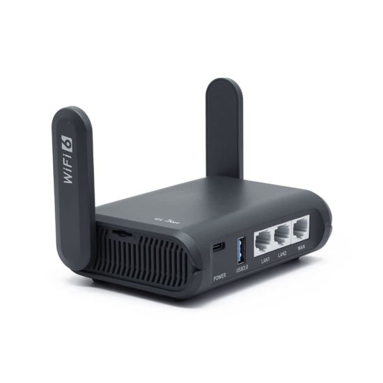 Picture of GL.iNet GL-AXT1800(Slate AX) Portable Gigabit Travel Router, Pocket-Sized, Wi-Fi 6, Extender/Repeater for Hotel&Public Network Storage, VPN Client&Server, OpenWrt, Adguard Home, USB3.0, TF Card Slot