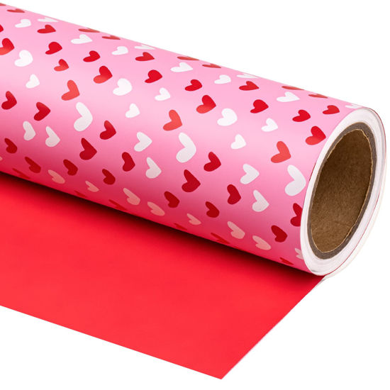 Picture of WRAPAHOLIC Reversible Valentine's Day Wrapping Paper - Mini Roll - 17 Inch X 33 Feet - Pink and Red Heart Design for Valentine's Day, Anniversary, Birthday, Wedding, Baby Shower