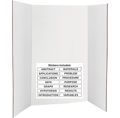 Picture of Trifold Poster Board 36" x 48" White Presentation Board - Self-Adhesive Science Subtitles included - Science Fair Display Boards, For School, Fun Projects and Business Presentations - by Emraw