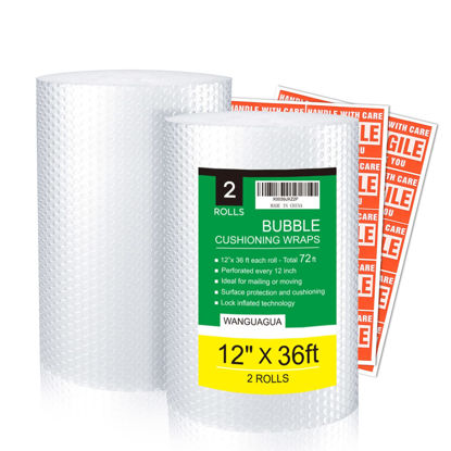 Picture of wanguagua 2 Pack 12 Inch x 72 ft Total Bubble Packing Wrap for Moving Boxes Shipping Cushioning Supplies Perforated Every 12”