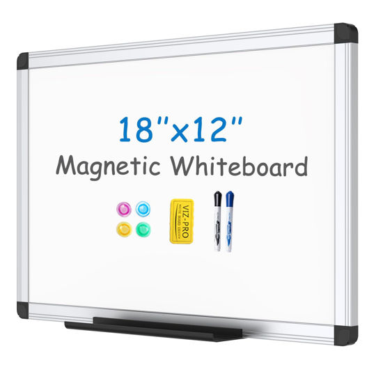 Picture of VIZ-PRO Magnetic Whiteboard/Dry Erase Board, 18 X 12 Inches, Includes 1 Eraser & 2 Markers & 4 Magnets