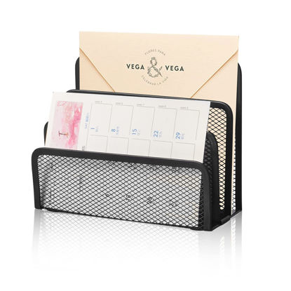 Picture of wishacc Desk Mail Organizer Small File Holders Letter Organizer Metal Mesh Document/Filing/Folders/Paper Organizer for Desktop