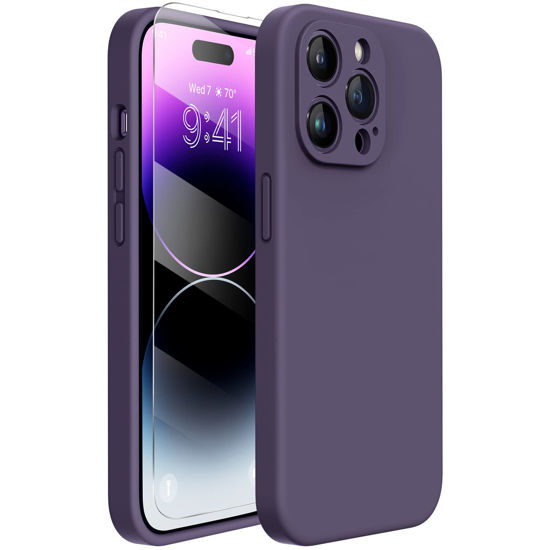 Picture of Miracase Designed for iPhone 14 Pro Max Phone Case with Screen Protector,[Upgraded Enhanced Camera Protection],Shockproof Liquid Silicone Case with Microfiber Lining,6.7 inch(Dark Purple)