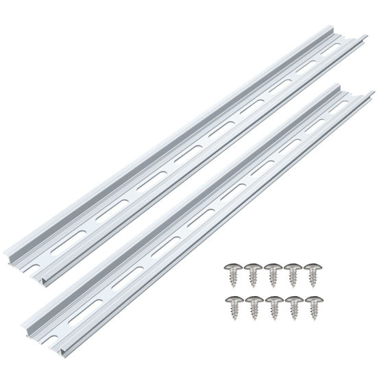 Picture of 2 Piece VAMRONE Aluminum DIN Rails, 12 Inch Long, 35mm Wide, 7.5mm High, Top Hat Slotted DIN Rail with RoHS, Extra Premium Screws Included for Hardware Components Mounting