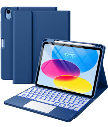 Picture of Harvopu Compatible for iPad 10th Generation Case with Keyboard (10.9", 2022), Keyboard Cover with Pencil Holder, Multi-Touch Trackpad, 7 Color Backlit, Detachable Keyboard for iPad 10 Gen (Navy Blue)