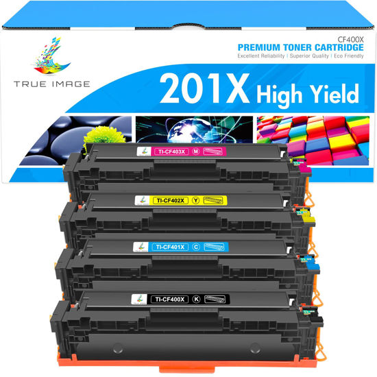 Picture of TRUE IMAGE 201X M277dw Toner Cartridge 4 Pack High Yield Compatible for HP 201X 201A M252dw CF400X Color Laserjet Pro MFP M277dw M277c6 CF401X CF402X CF403X Printer Black/Cyan/Yellow/Magenta