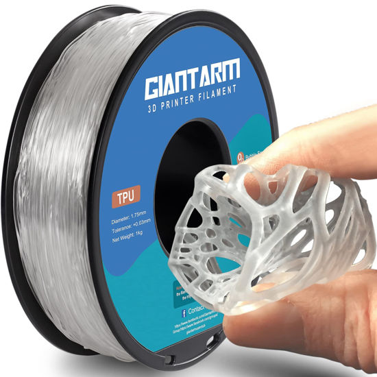 Picture of GIANTARM TPU Filament, 95A TPU Filament 1.75mm, Dimensional Accuracy +/- 0.03, Flexible Soft 3D Printer Filament 1kg Spool(2.2 lbs), Vacuum Packaging (Clear)