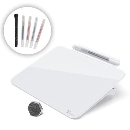 Picture of TOWON Small Glass Dry Erase Board, Desk White Board with Standing, Mini Whiteboard Easel Pad Set, Stenography Artifact for Office, Home and School Supplies, 8x6 Inches, White