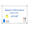 Picture of WALGLASS Double-Sided White Board, 24" x 18" Dry Erase Board Magnetic Whiteboard for Wall, Hanging Mounted Whiteboard Silver Aluminium Frame for Home, School, Office, Kitchen