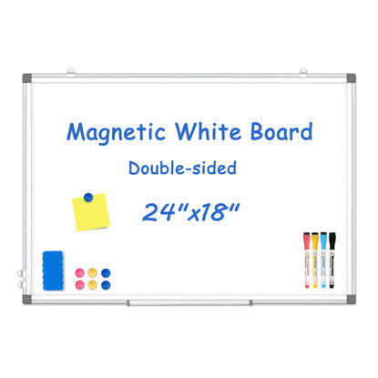 Picture of WALGLASS Double-Sided White Board, 24" x 18" Dry Erase Board Magnetic Whiteboard for Wall, Hanging Mounted Whiteboard Silver Aluminium Frame for Home, School, Office, Kitchen