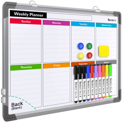 Picture of Small Weekly Calendar Dry Erase Whiteboard for Wall, 16" x 12" Magnetic Dry Erase Board, Hanging Double-Sided White Board, Portable Board for List, Kitchen, Planning, Memo, Home, Office