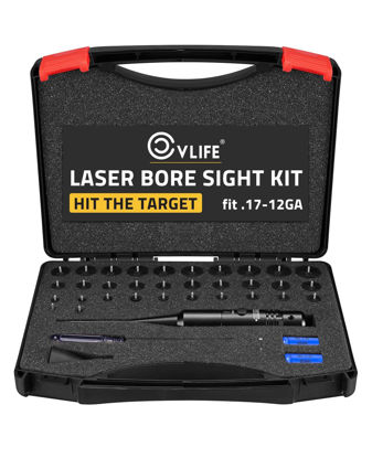 Picture of CVLIFE Professional Laser Bore Sight Kit with 32 Adapters fit 0.17 to 12GA Calibers, Bright Green Laser Bore Sighter with Button Switch, Powerful Support for Hunting