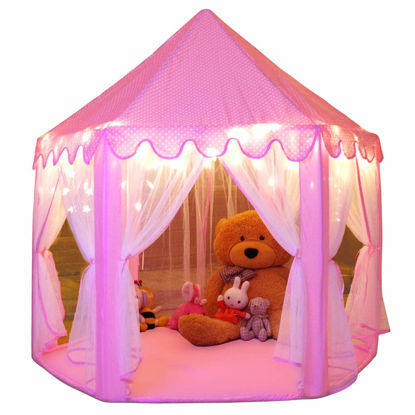 Picture of Monobeach Princess Tent Girls Large Playhouse Kids Castle Play Tent with Star Lights Toy for Children Indoor and Outdoor Games, 55'' x 53'' (DxH)