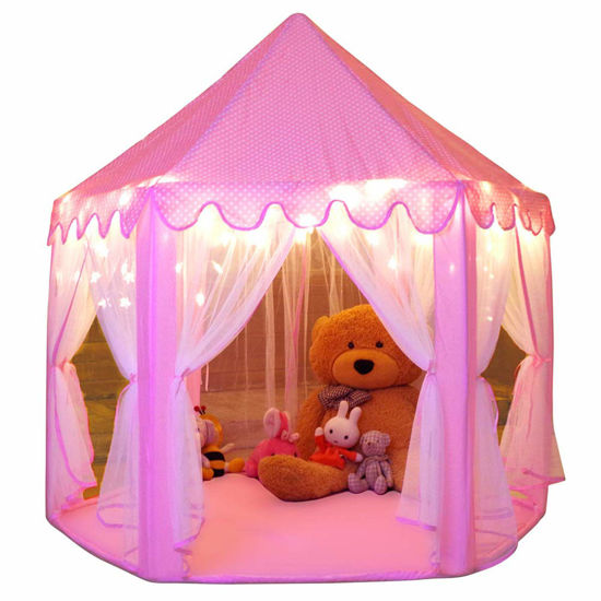 Picture of Monobeach Princess Tent Girls Large Playhouse Kids Castle Play Tent with Star Lights Toy for Children Indoor and Outdoor Games, 55'' x 53'' (DxH)