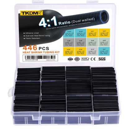 Picture of TKDMR 446 Pcs Heat Shrink Tubing Kit - 4:1 Ratio Adhesive Lined, Marine Grade Shrink Wrap - Industrial Heat Shrink Tubing,Black