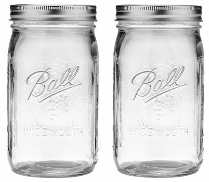 Picture of Ball Wide Mouth Glass Mason Jars with Lids and Bands, Used for Canning, Pickling, Juice, Jam, Jelly, Quart Size 32 Ounce (Pack of 2)