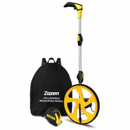 Picture of Zozen Measuring Wheel in Feet and Inches, Mechanical | Double Collapsible | One Key to Reset | Kickstand to Keep Stand | Starting Point Arrow and Cloth Carrying Bag, 0-9,999 Ft Measure Wheel.