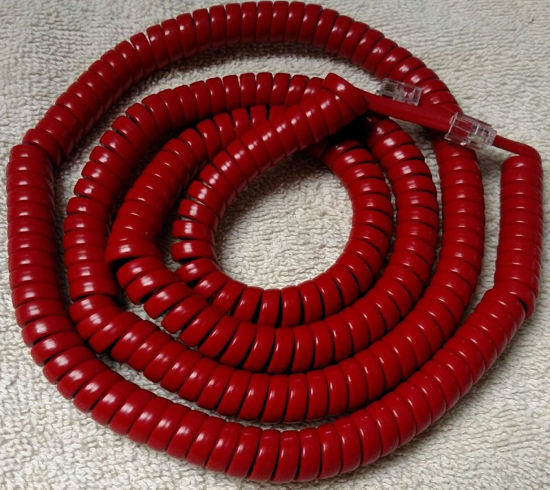 Picture of DIY-BizPhones Red Long Handset Cord Compatible with AT-T Landline Phone Trimline 210 220 230 Princess 500 554 2500 2554 Receiver Cortelco Curly Coil (25 Ft)