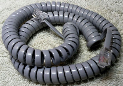 Picture of DIY-BizPhones Light/Medium Gray 12' Ft Generic Handset Cord Fits Nearly All Landline Phones Telephone Receiver Wire Cable 4P4C RJ9 Universally Compatible Replacement Curly Coil Desk