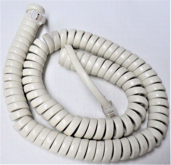 Picture of DIY-BizPhones Barely Off White Medium Length Generic Handset Cord Fits Nearly All Landline Phones Telephone Receiver Wire Cable 4P4C RJ9 Universally Compatible Replacement Curly Coil Desk 12' Ft