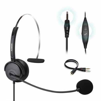 Picture of AUSDOM 3.5mm Wired Headset with Noise Cancelling Mic, BH01 PC Business Headset with Volume, Call Controls for Phone Laptop Computer MAC iPhone Call Center Home Office (with Y-Adapter)