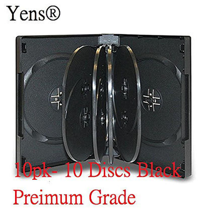 Picture of Yens 10 Pk Black 10 Discs Storage CD DVD Case with Double Sided Flip Tray and Outter Clear Sleeve Premium Grades (Multiple Option)