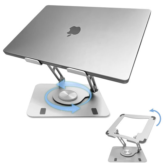 Picture of Swivel Laptop Stand for Desk, Adjustable Laptop Stand for Desk w/ 360° Rotation, Raise Tilt Cools Laptop with This Ergonomic Laptop Stand Riser, Collapsible iPad Computer Laptop Stand (Silver)