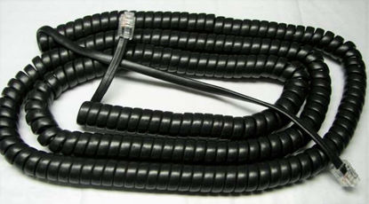 Picture of DIY-BizPhones 5 Pack of Flat Black 25 Ft Shoretel Compatible Handset Cords IP Phone 400 600 Series 420 480 480G 485 485G 655 655G 6" Tail Lead/Leader Long Charcoal Receiver Curly Coil Long Lot