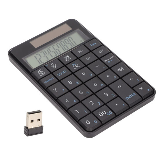 Picture of Byged Wireless Numeric Keypad, Solar Panel 2.4GHz 29 Keys USB Number Pad Numpad Calculator with Ergonomic Design for Laptops, Desktop, PC, Computer, etc